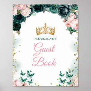 Emerald Green Quinceañera Pink Floral Gästebuch