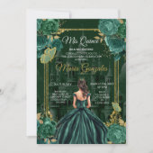 Emerald Green Quinceañera Princess Butterfly Einladung (Vorderseite)