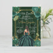 Emerald Green Quinceañera Princess Butterfly Einladung (Stehend Vorderseite)