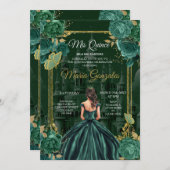 Emerald Green Quinceañera Princess Butterfly Einladung (Vorne/Hinten)