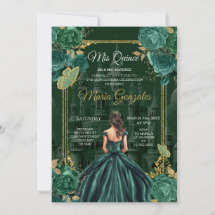 Emerald Green Quinceañera Princess Butterfly Einladung