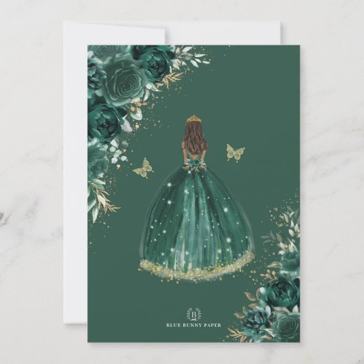 Emerald Green Quinceañera Princess Mis Quince Anos Einladung (Rückseite)