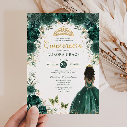 Emerald Green Quinceañera Prinzessin Mis Quince 15 Einladung