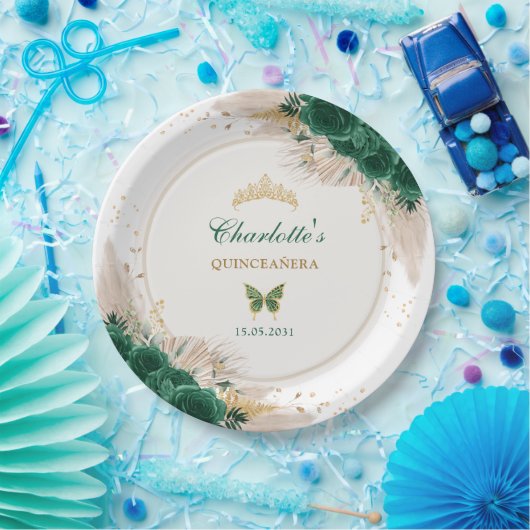 Emerald Green Quinceanera Prinzessin Miss Quince 1 Pappteller (Party)