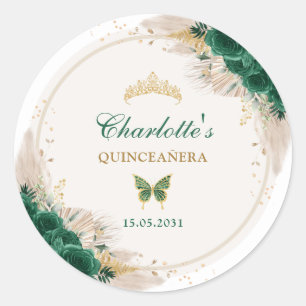 Emerald Green Quinceanera Prinzessin Miss Quince 1 Runder Aufkleber