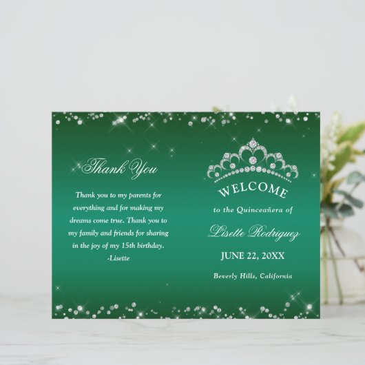 Emerald Green Quinceanera-Programm (Stehend Vorderseite)