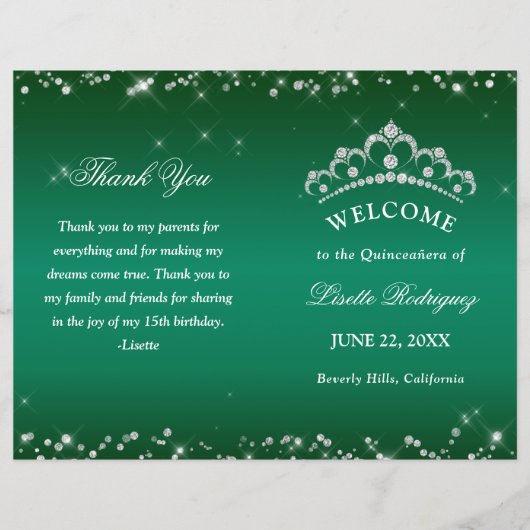 Emerald Green Quinceanera-Programm (Vorderseite)