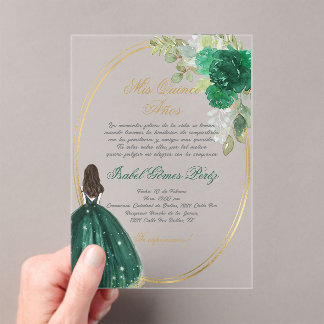 Emerald green Quinceanera Silhouette Acryleinladungen