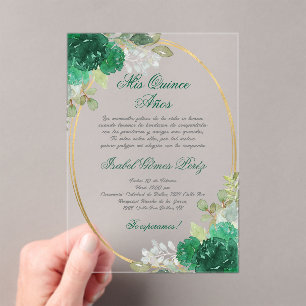 Emerald green Quinceanera Silhouette Acryleinladungen