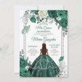 Emerald Green Quinceanera Silver Crown Glitzer Einladung (Vorderseite)