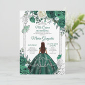 Emerald Green Quinceanera Silver Crown Glitzer Einladung (Stehend Vorderseite)