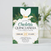 Emerald Green Quinceañera White Princess Dress Einladung (Stehend Vorderseite)