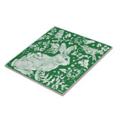 Emerald Green Rabbit Bird Woodland Floral Art Fliese (Seite)