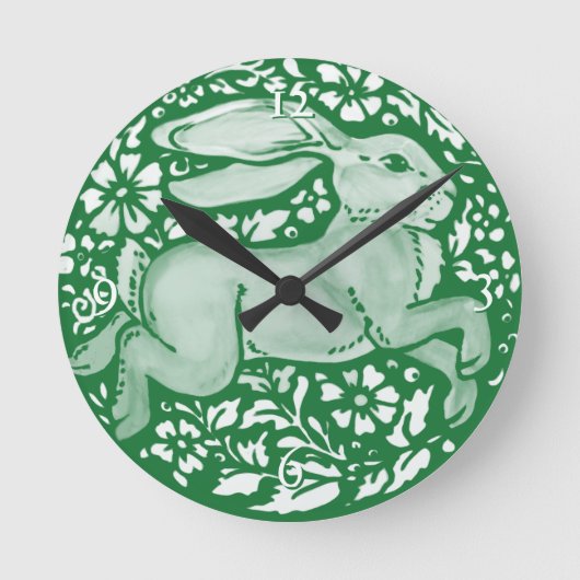 Emerald Green Rabbit Bunny Cotattcore Folk Runde Wanduhr (Vorderseite)