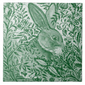 Emerald Green Rabbit Bunny Intricate Floral Leaf Fliese (Vorderseite)