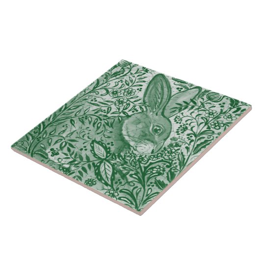 Emerald Green Rabbit Bunny Intricate Floral Leaf Fliese (Seite)