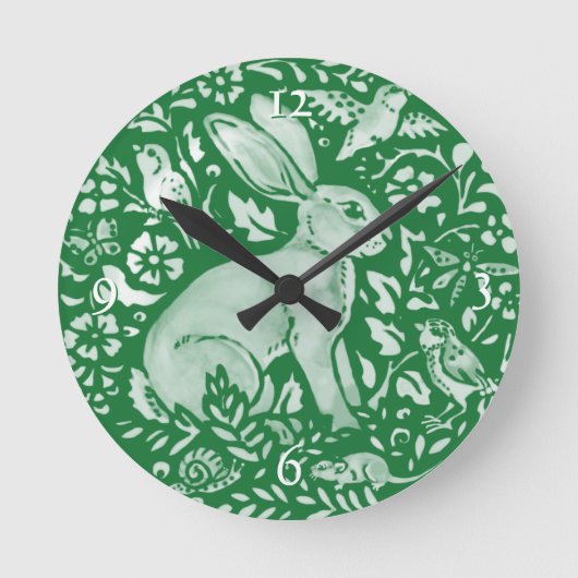 Emerald Green Rabbit Bunny Woodland Coodattcore Runde Wanduhr (Vorderseite)