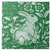Emerald Green Rabbit Mama Chinoiserie Floral Fliese (Vorderseite)