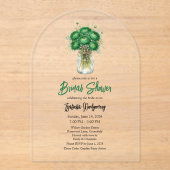 Emerald Green Ranunculus Mason Jar Bridal Shower Acryleinladungen (Vorderseite)