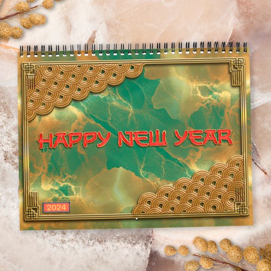 Emerald Green Red Gold 12 chinesische Zodiac-Zeich Kalender