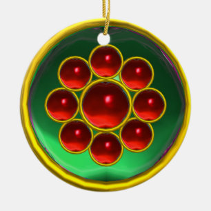 EMERALD GREEN;RED RUBY GEMSTONE MON KERAMIKORNAMENT