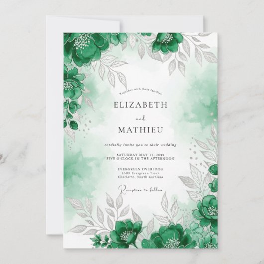 Emerald Green Refined Forest Wedding Einladung (Vorderseite)