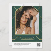 Emerald Green Retro Gold Art Deco QR Code Foto Einladung (Rückseite)