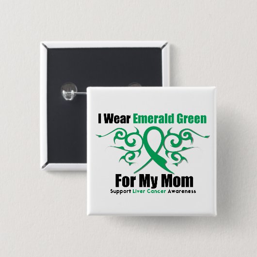 Emerald Green Ribbon (Mama) - Leberkrebs Button (Vorne & Hinten)