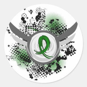 Emerald Green Ribbon und Flügel Leberkrebs Runder Aufkleber