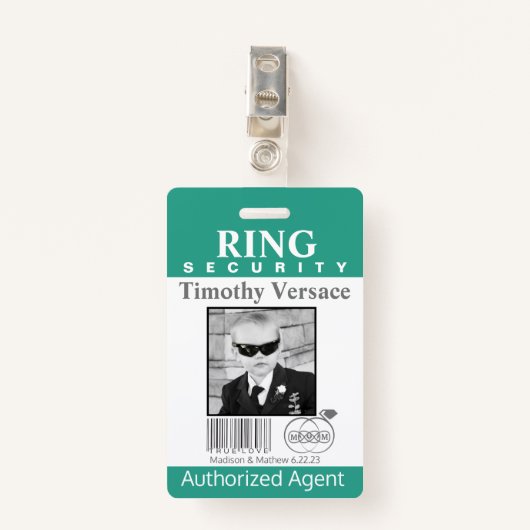 Emerald Green Ring Bearer Security Abzeichen Ausweis (Vorderseite mit Klammer)