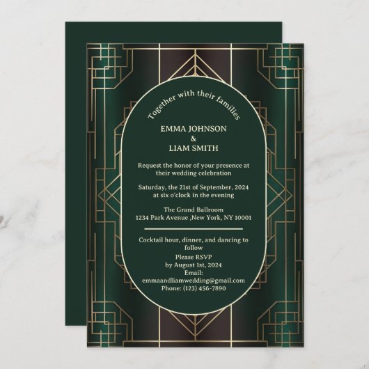 Emerald Green Roaring 20er Jahre Einladung zur Hoc (Vorne/Hinten)