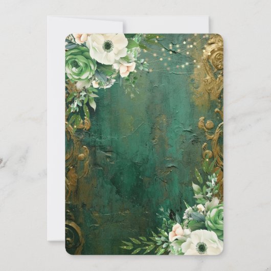 Emerald Green Romantic Floral Wedding Einladung (Rückseite)