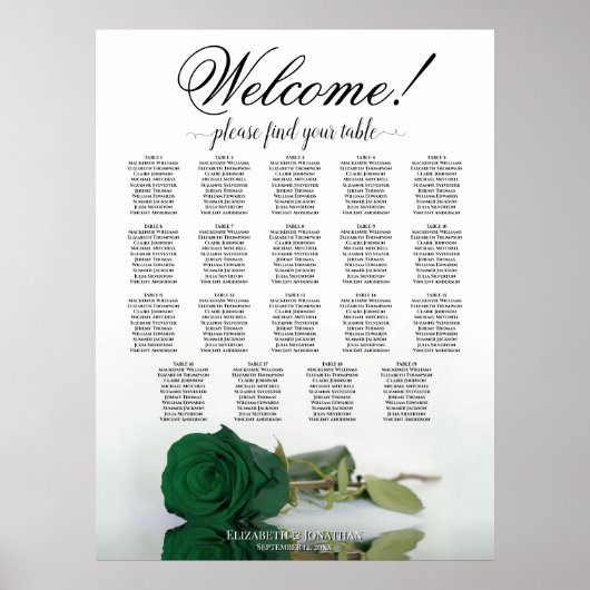 Emerald Green Rose 19 Table Wedding Seating Chart Poster (Vorne)