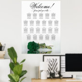 Emerald Green Rose 22 Table Wedding Seating Chart Poster (Heimbüro)