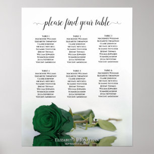 Emerald Green Rose 6 Table Wedding Chart Poster