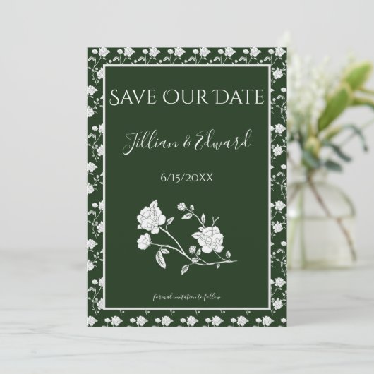 Emerald Green Rose Ankündigung Datum freihalten (Stehend Vorderseite)