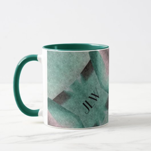 Emerald Green Rose Art Deco Abstrakt mit Initialen Tasse (Links)