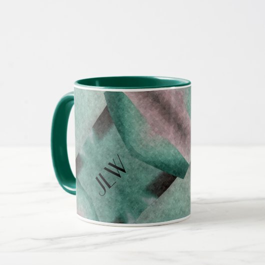 Emerald Green Rose Art Deco Abstrakt mit Initialen Tasse (Vorderseite Links)