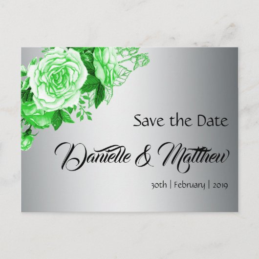 Emerald Green Rose Bouquet auf Silberhochzeit Ankündigungspostkarte (Vorderseite)