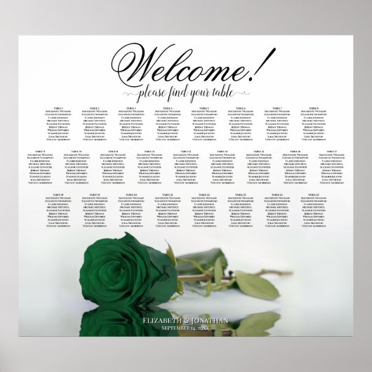 Emerald Green Rose Elegant 25 Table Seating Chart Poster (Vorne)