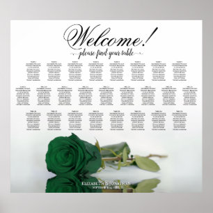 Emerald Green Rose Elegant 25 Table Seating Chart Poster