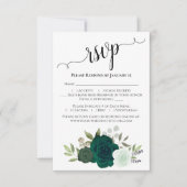 Emerald Green Rose Elegant Boho Chic Wedding RSVP Karte (Vorderseite)