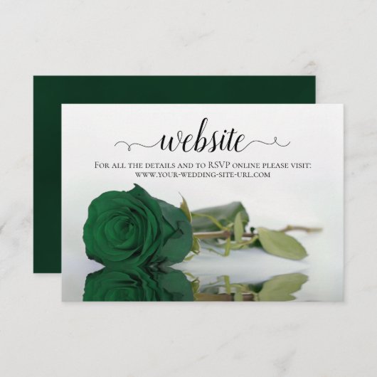 Emerald Green Rose Elegant Wedding Website Begleitkarte (Vorne/Hinten)