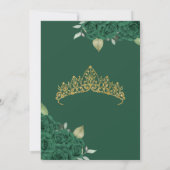Emerald Green Rose Floral and Gold Quinceanera Einladung (Rückseite)