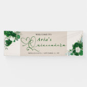 Emerald Green Rose Floral Quinceanera Willkommen Banner (Horizontal)