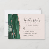 Emerald Green Rose Gold Agate Blush Pink Hochzeit RSVP Karte (Vorderseite)