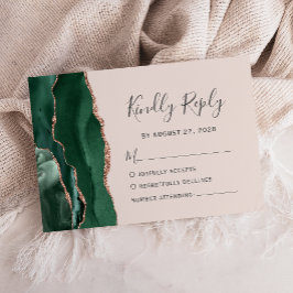 Emerald Green Rose Gold Agate Blush Pink Hochzeit RSVP Karte