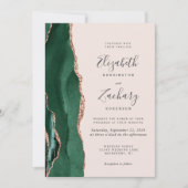 Emerald Green Rose Gold Agate Blush QR Wedding Einladung (Vorderseite)