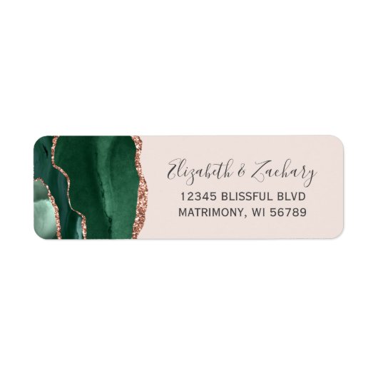 Emerald Green Rose Gold Agate Blush Rücksendeadres (Vorne)