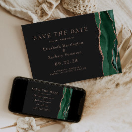 Emerald Green Rose Gold Agate Dark Save the Date Einladung